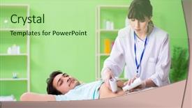  Presentation with ultrasound - Presentation theme consisting of doppler - young man visiting radiologyst background and a mint green colored foreground