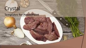  Presentation with live - Beautiful PPT theme featuring liver stones - pieces of fresh raw beef backdrop and a coral colored foreground