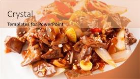  Presentation with liver - Presentation design having liver-with-vegetables background and a coral colored foreground