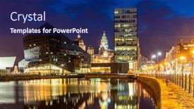  Presentation with dock - Colorful PPT theme enhanced with liverpool-skyline-building-at-pier backdrop and a navy blue colored foreground