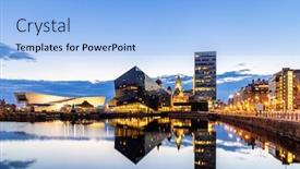  Presentation with dock - Audience pleasing slide deck consisting of liverpool-skyline-building-at-pier backdrop and a light blue colored foreground