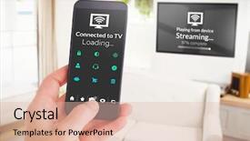  Presentation with smartphone - Presentation design featuring living circle - female hand holding a smartphone background and a lemonade colored foreground