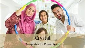  Presentation with muslim family - Audience pleasing slides consisting of living circle - happy arabic muslim family backdrop and a  colored foreground