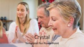  Presentation with extended family - Audience pleasing presentation theme consisting of living faith - extended family saying grace backdrop and a coral colored foreground