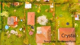  Presentation with living above - PPT theme featuring living in suburban district house background and a gold colored foreground