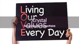  Presentation with management - Audience pleasing presentation consisting of living our values every day backdrop and a wine colored foreground