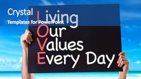  Presentation with management - Amazing presentation theme having living our values every day backdrop and a teal colored foreground