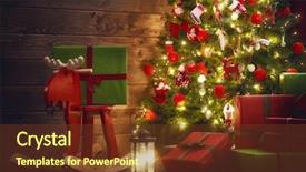  Presentation with happy holiday - Cool new presentation theme with living room decorated for christmas backdrop and a tawny brown colored foreground