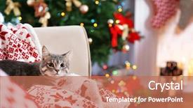  Presentation with living room - Theme with living room decorated for christmas background and a coral colored foreground