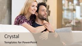  Presentation with future forward - Audience pleasing theme consisting of living room happy couple thinking backdrop and a soft green colored foreground