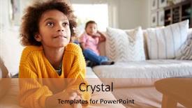  Presentation with teen girl - Colorful PPT theme enhanced with living room her younger brother backdrop and a coral colored foreground