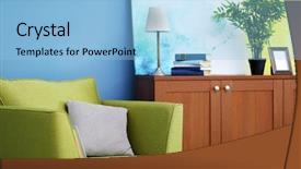  Presentation with living room - Audience pleasing slide deck consisting of living room interior with green backdrop and a light blue colored foreground