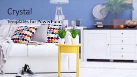  Presentation with furniture - Cool new PPT layouts with living room interior with white backdrop and a light blue colored foreground