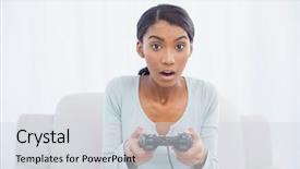  Presentation with video games playing - Presentation design with living room playing video game background and a light gray colored foreground