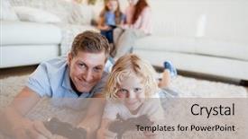  Presentation with video game - Presentation design enhanced with living room playing video game background and a coral colored foreground