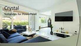  Presentation with living room - Colorful presentation theme enhanced with living room with large dark backdrop and a light gray colored foreground