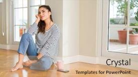  Presentation with confident - Slide set featuring living trust - beautiful young woman smiling confident background and a lemonade colored foreground
