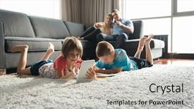 Presentation with young children playing - Theme featuring living trust - happy young family playing together background and a light gray colored foreground
