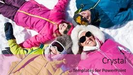  Presentation with winter family - Slide deck having liying - happy young family lie background and a coral colored foreground