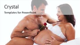  Presentation with husband and wife - PPT theme enhanced with liying - husband embrassing his pregnant wife background and a  colored foreground