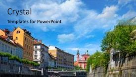  Presentation with cityscape - Presentation design having ljubljana old town slovenia background and a light blue colored foreground