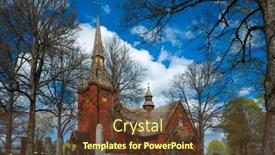  Presentation with red earedr turtle sunning - PPT theme having ljusnarsberg-red-wooden-church background and a tawny brown colored foreground