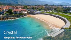  Presentation with beach - Slide set consisting of llanes-el-sablon-beach background and a teal colored foreground