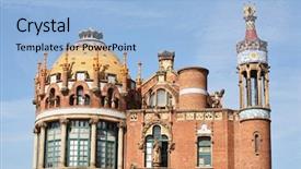  Presentation with hospital buildings - Slide deck consisting of llu - buildings of hospital de la background and a  colored foreground