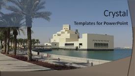  Presentation with islamic art - Audience pleasing PPT theme consisting of cartain - museum of islamic art backdrop and a seafoam green colored foreground