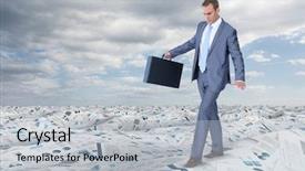  Presentation with under the sea and earth - Presentation design consisting of load balance - businessman holding briefcase balancing background and a light gray colored foreground