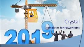  Presentation with end year 2018 - Slide deck consisting of load forecasting - heavy crane lifting numbers background and a sky blue colored foreground