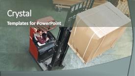  Presentation with forklift - Beautiful presentation theme featuring load truck - warehouse stacker forklift lifting large backdrop and a gray colored foreground