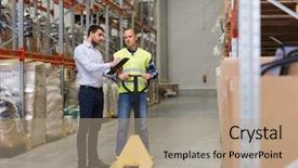  Presentation with export - Cool new slides with loader and clipboard at warehouse backdrop and a  colored foreground