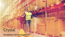  Presentation with wholesale - Colorful theme enhanced with loader and clipboard at warehouse backdrop and a coral colored foreground