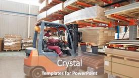  Presentation with forklift - Presentation theme enhanced with loader at warehouse loading wood background and a coral colored foreground