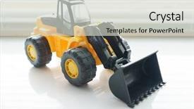  Presentation with industrial plastic - Presentation theme featuring loader excavator for earth moving background and a  colored foreground