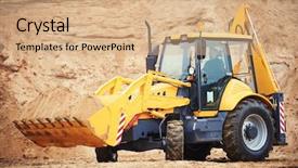  Presentation with excavator - PPT layouts featuring loader excavator with backhoe background and a coral colored foreground