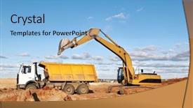  Presentation with tipper truck - Amazing slides having tipper trucks - excavator loader machine loading dumper backdrop and a light blue colored foreground