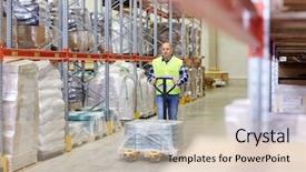  Presentation with warehouse - Beautiful presentation theme featuring loader with goods at warehouse backdrop and a  colored foreground