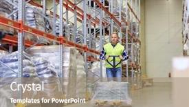  Presentation with wholesale - Amazing slide set having loader with goods at warehouse backdrop and a coral colored foreground