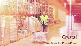  Presentation with wholesale - Amazing slide deck having loader with goods at warehouse backdrop and a lemonade colored foreground