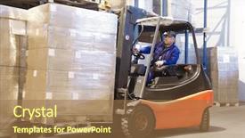  Presentation with forklift - Presentation theme consisting of loader worker driver at warehouse background and a  colored foreground