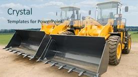  Presentation with heavy equipment - Colorful PPT theme enhanced with loaders excavators construction machinery equipment backdrop and a sky blue colored foreground