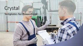  Presentation with foreman - Colorful slide deck enhanced with loading and explaining characteristics backdrop and a light gray colored foreground