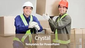  Presentation with loading - Slides with loading cardboard boxes at warehouse background and a coral colored foreground