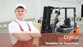  Presentation with forklift - PPT theme with loading cardboard boxes by forklift background and a  colored foreground