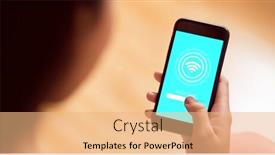  Presentation with loading - PPT theme having loading screen against asian woman using phone with copy space background and a coral colored foreground