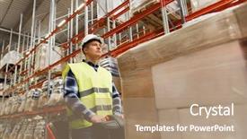  Presentation with wholesale - PPT theme having loading shipment and people concept background and a coral colored foreground