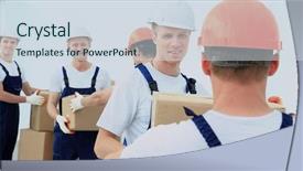  Presentation with boxes - Amazing presentation theme having loading unloading service - stevedores unload boxes in new backdrop and a sky blue colored foreground