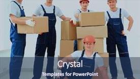  Presentation with utility workers - Cool new theme with loading unloading service - workers unload boxes backdrop and a ocean colored foreground